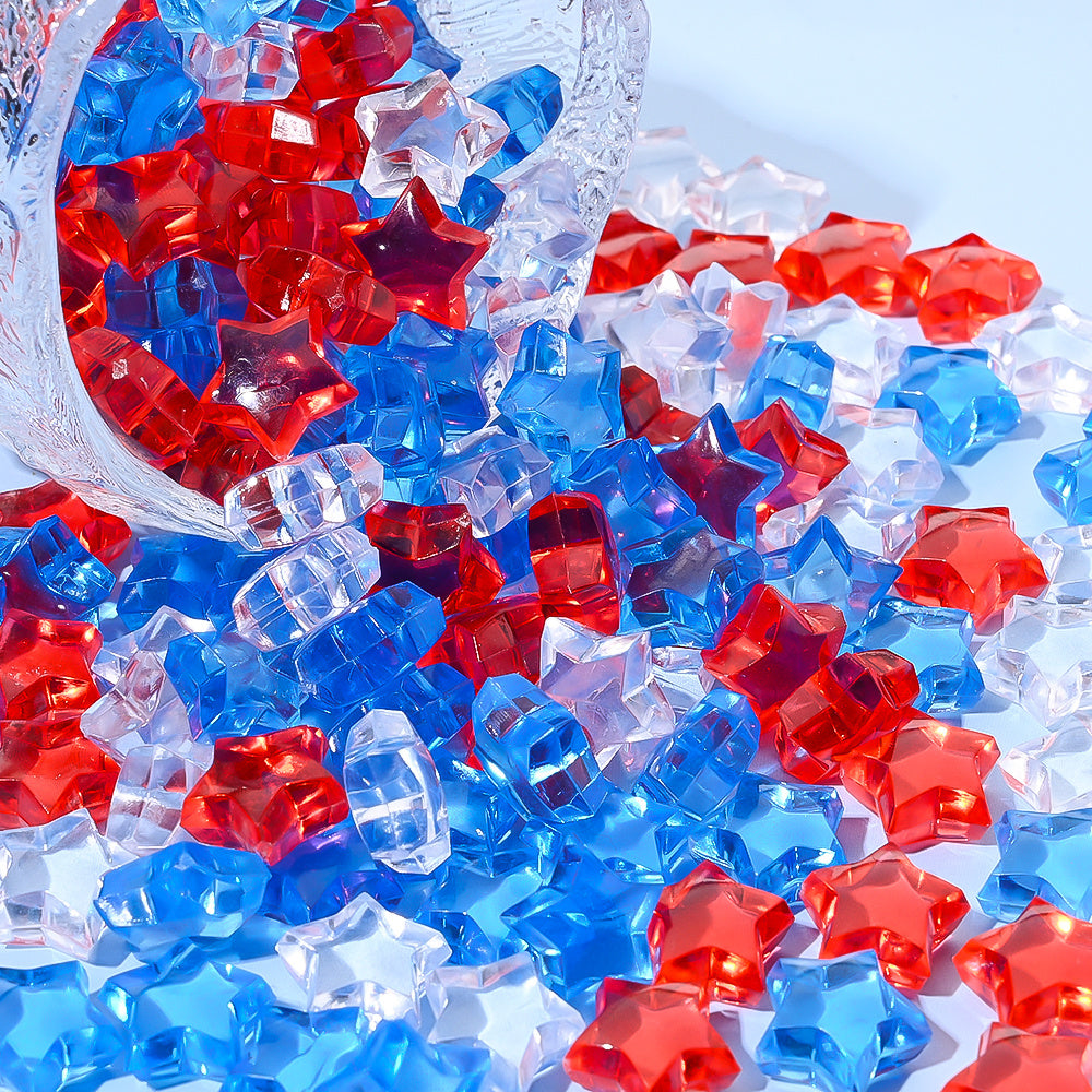 120/240pcs Patriotic Acrylic Star Flatback Beads