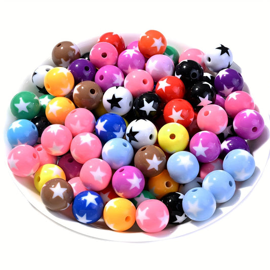 16mm 10pcs Acrylic Round Spacer Beads with Star Pattern