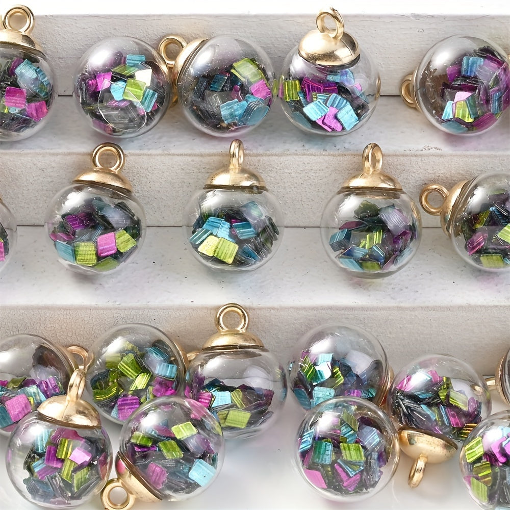 10pcs Transparent Glass Ball Square Flat Pendant Beads