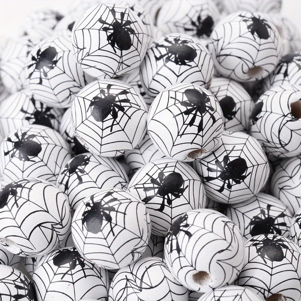10pcs 15mm Halloween Spider Pattern Wooden Beads