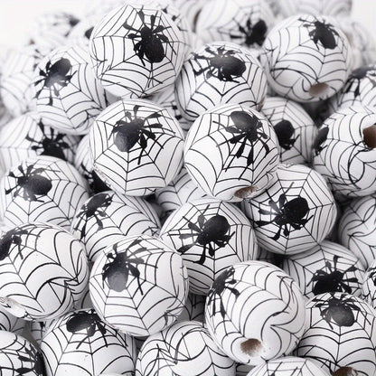10pcs 15mm Halloween Spider Pattern Wooden Beads