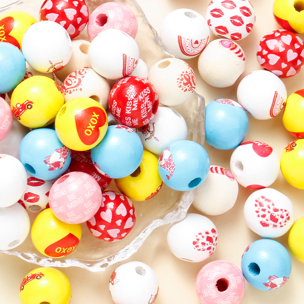 Valentine’s Day Printed Wooden Beads