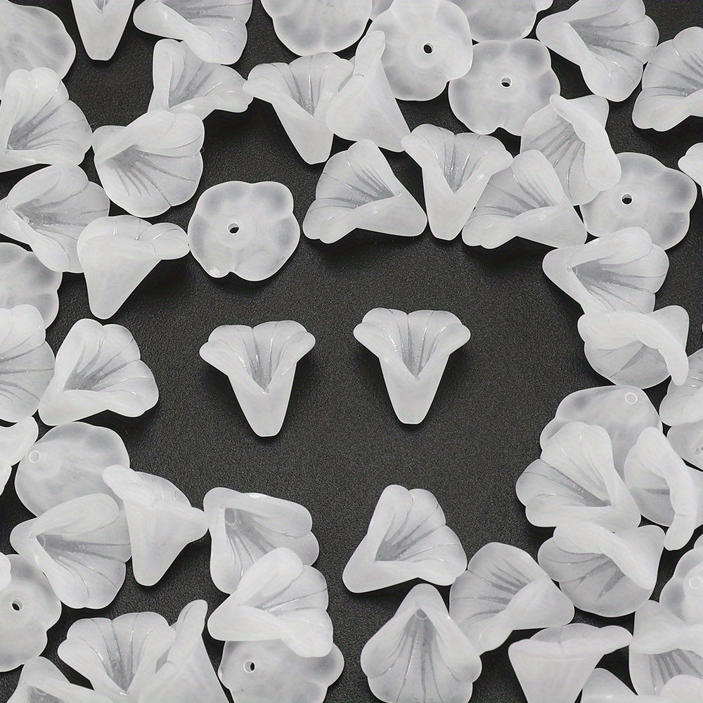 50pcs/set White Frosted Acrylic Flower Beads