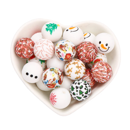 5pcs 15mm Christmas Silicone Round Beads