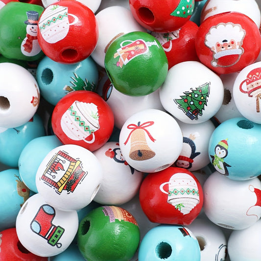 Christmas Wooden Pattern Beads