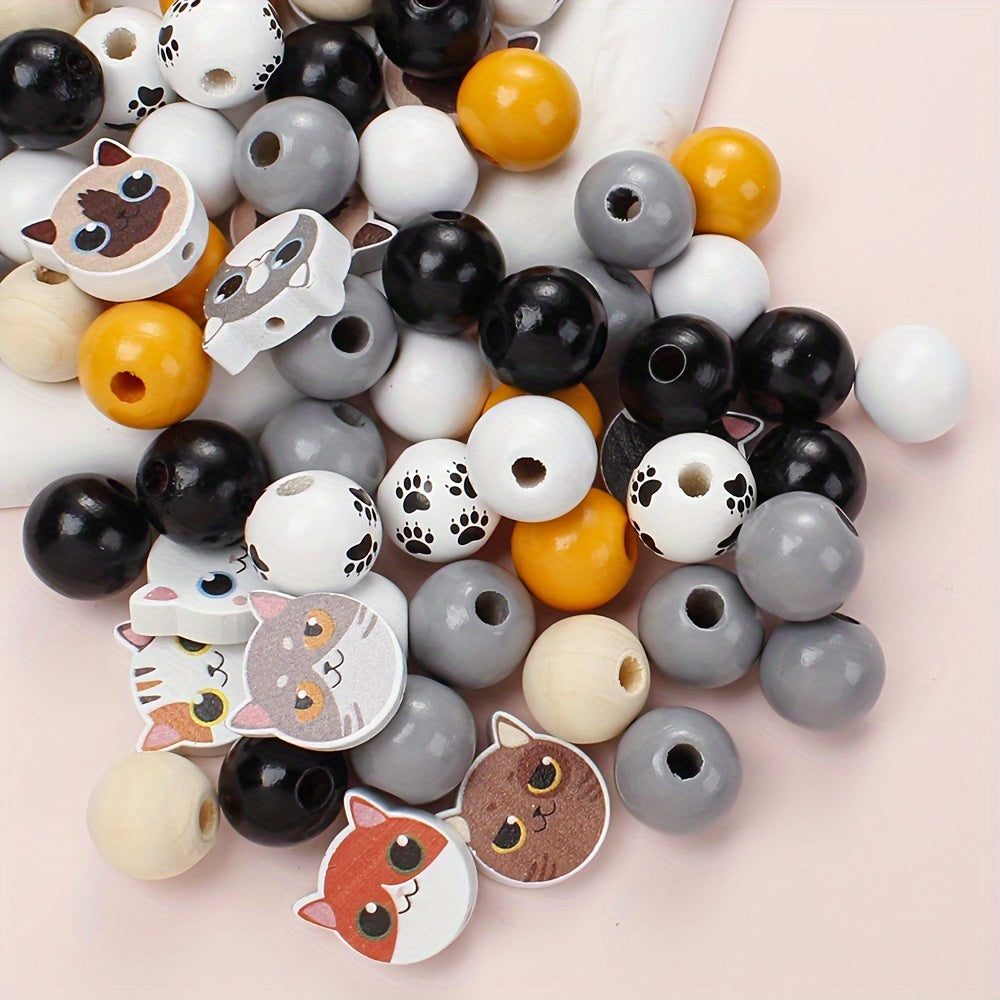 10/200pcs 16mm Cat Print Wooden Beads