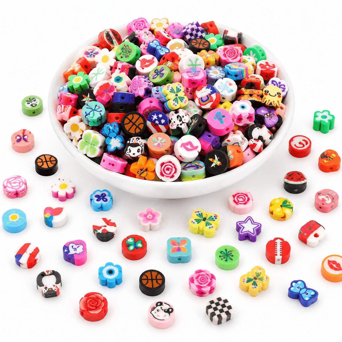 440pcs Colorful Polymer Clay Beads Set, Mixed Shapes & Patterns (Flowers