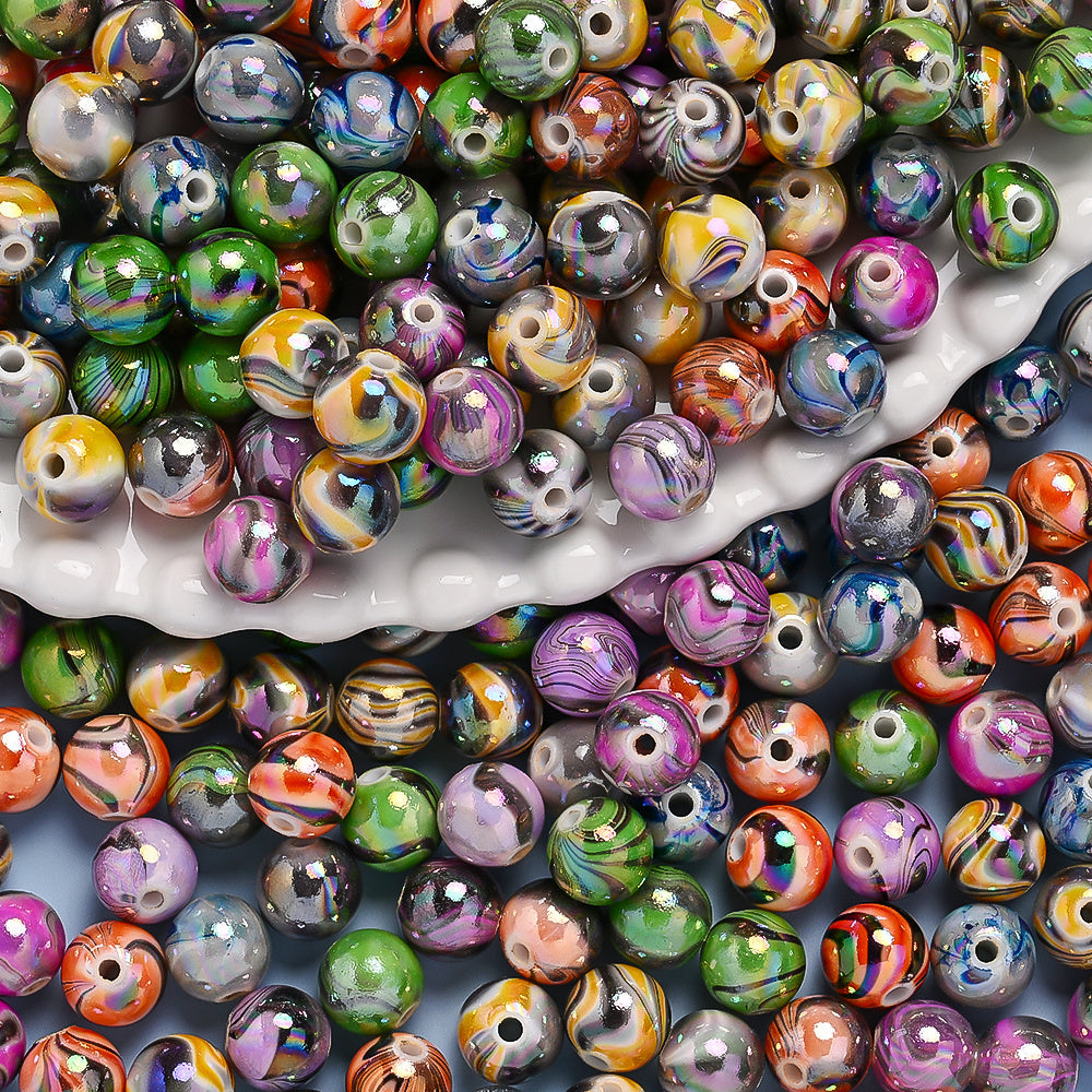 Mixed Color Waterprint Round Acrylic Beads
