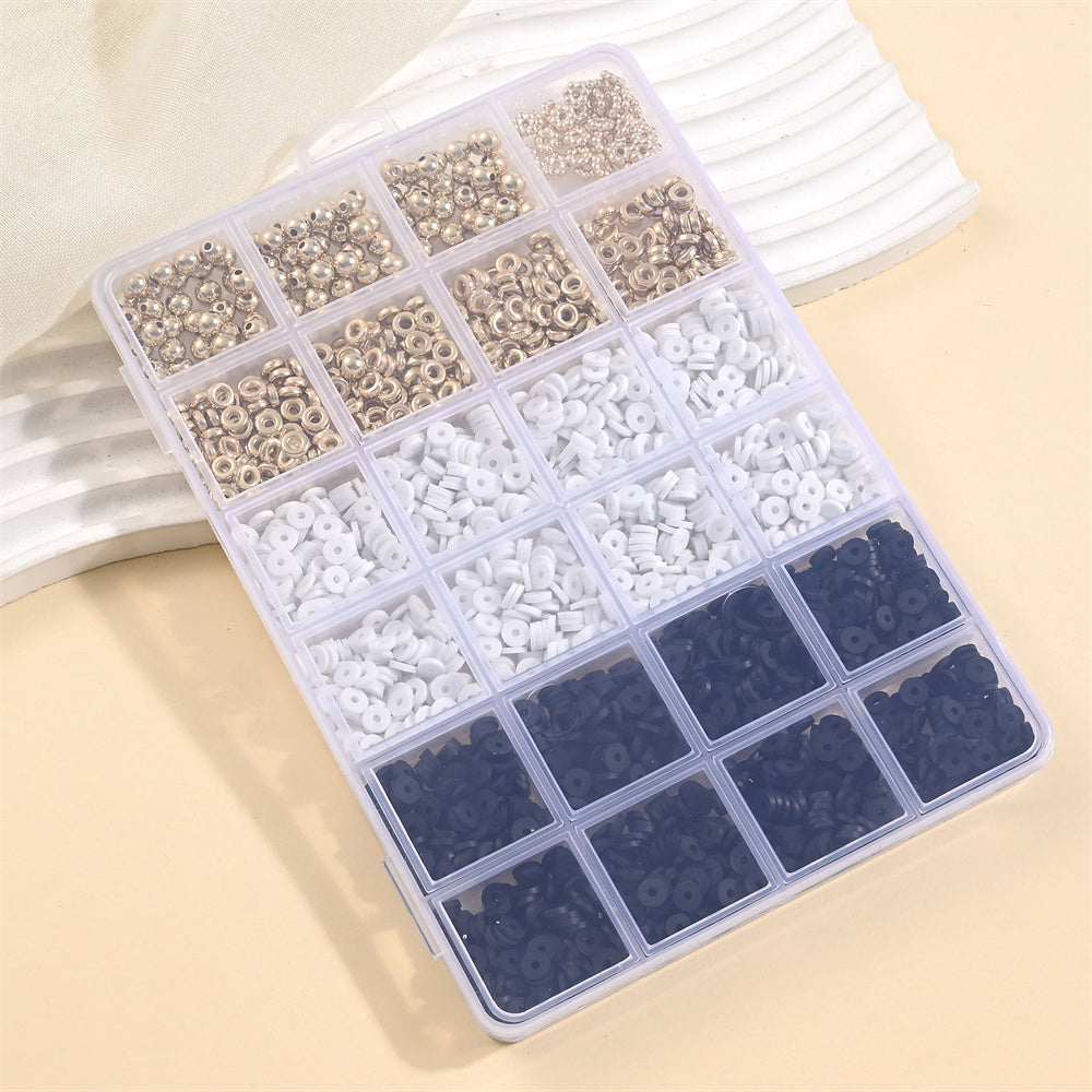 Black and White Clay Bead and Gold CCB Spacer Bead Set
