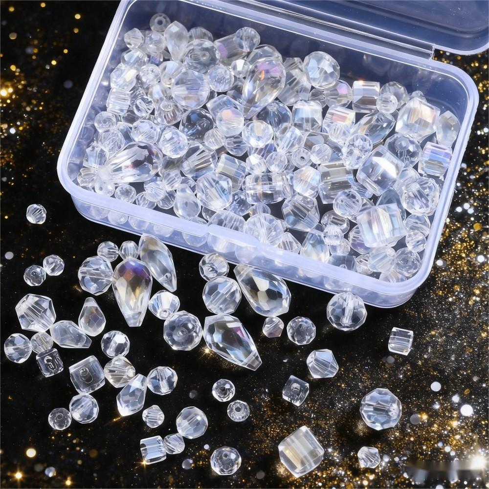 200PCS Geometric Transparent Glass Bead Set