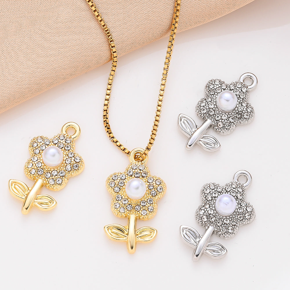 Sparkling Rhinestone Flower Pendant Charms