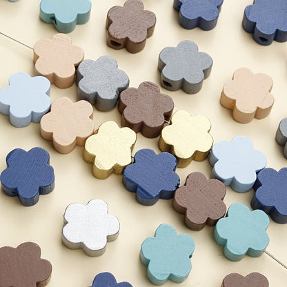 50-Piece 14 mm Flower-Shaped Wooden Spacer Beads