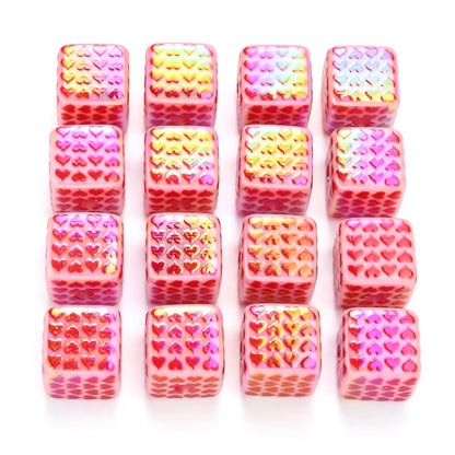 5pcs/set 15mm Heart-Print Acrylic Cube Beads