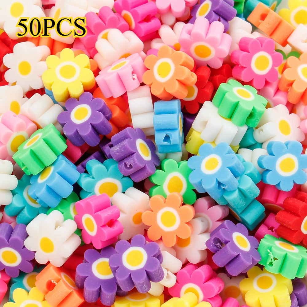50/100pcs 10mm Colorful Flower Clay Beads