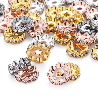 30/50pcs 12mm Wave Edge Metal Rhinestone Rondelle Beads