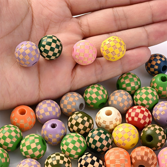 10/16mm Colorful Lattice Wooden Beads