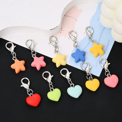 24PCS Multicolor Resin Heart & Star Mini Keychain Set