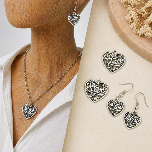 Romantic Antique Silvery Mom Heart Charms