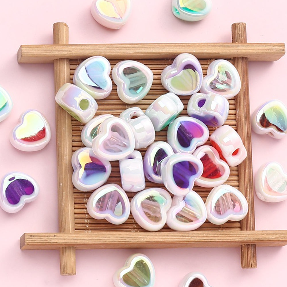 10PCS 12×15mm Sparkling Valentine's Day Heart Acrylic Bead Set