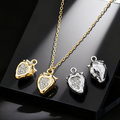 Strawberry Rhinestone Metal Pendant Charms