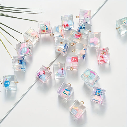 Clear Resin Square Alphabet Pendants