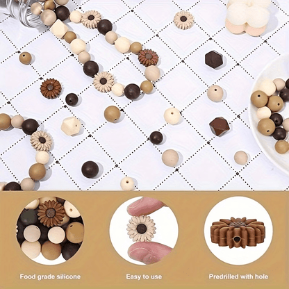 100pcs Brown Silicone Sunflower Beads
