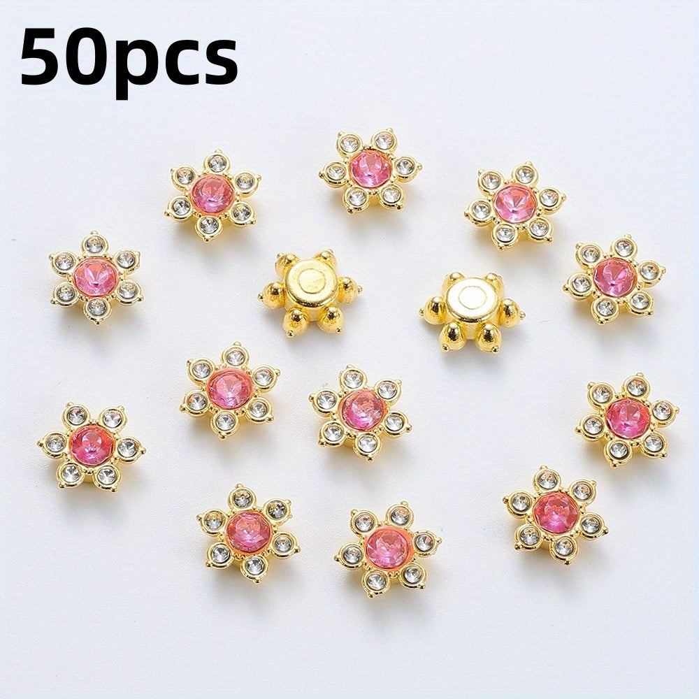 50pcs Six Petal Flower Rhinestone Acrylic Beads
