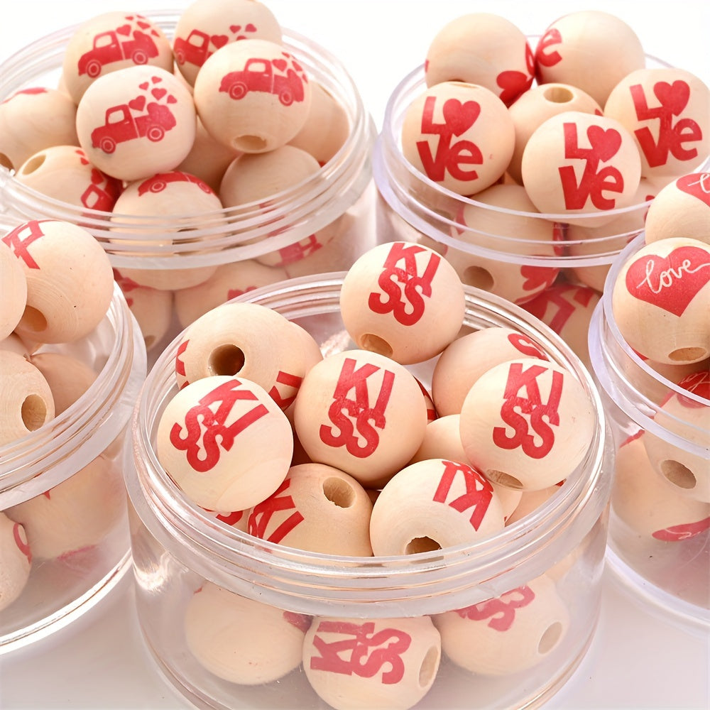 10PCS 16mm Red Kiss & Love Wooden Bead Set