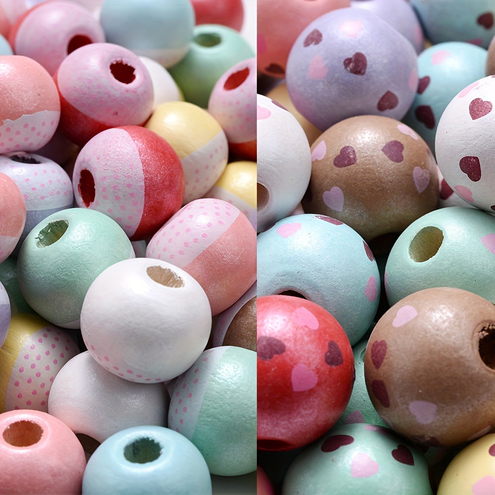 10PCS 12/15mm Two-Tone Love Pattern Wooden Bead Set