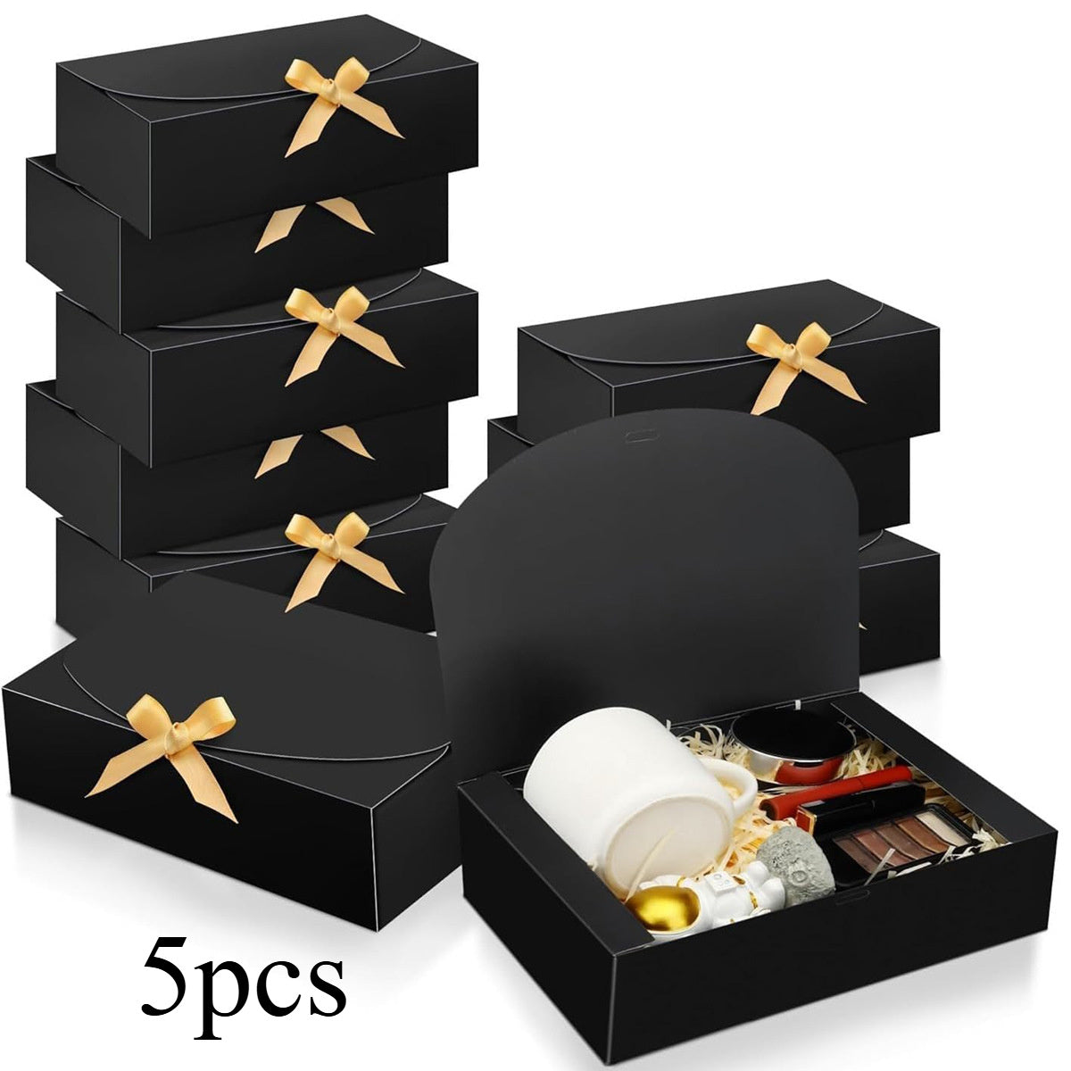 5-Piece Gift Packaging Boxes with Gold Ribbons