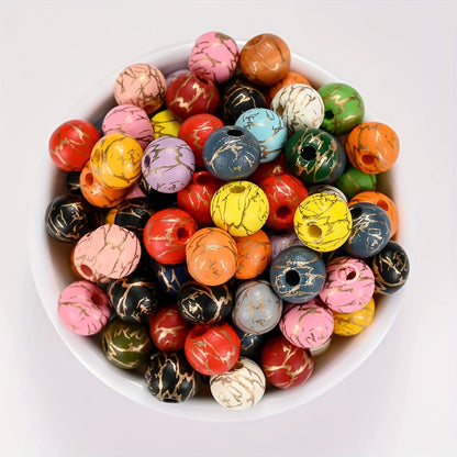 Colored Round Wood Beads with Gold Thread