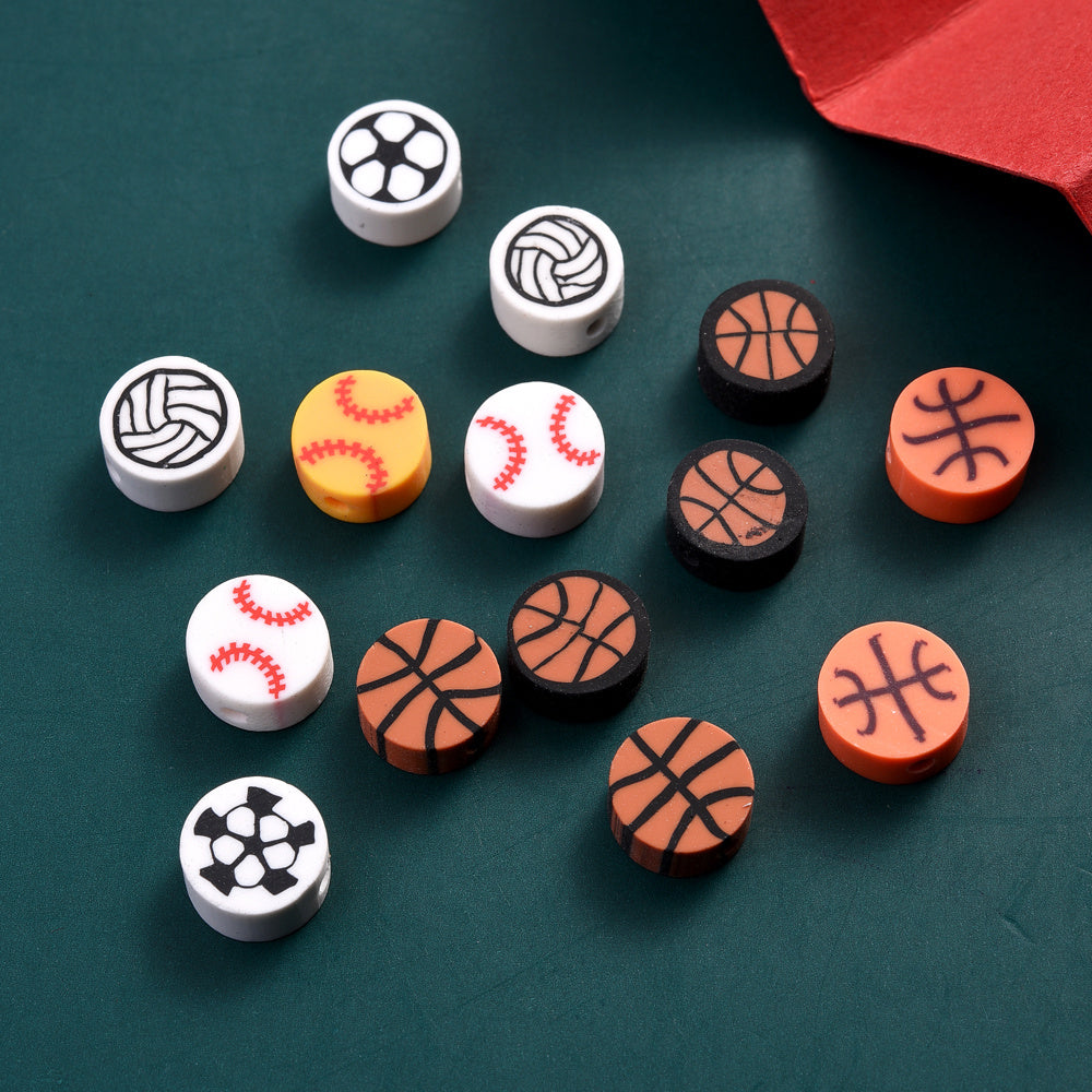 50-Piece 10 mm Mixed Sports Ball Soft Clay Beads