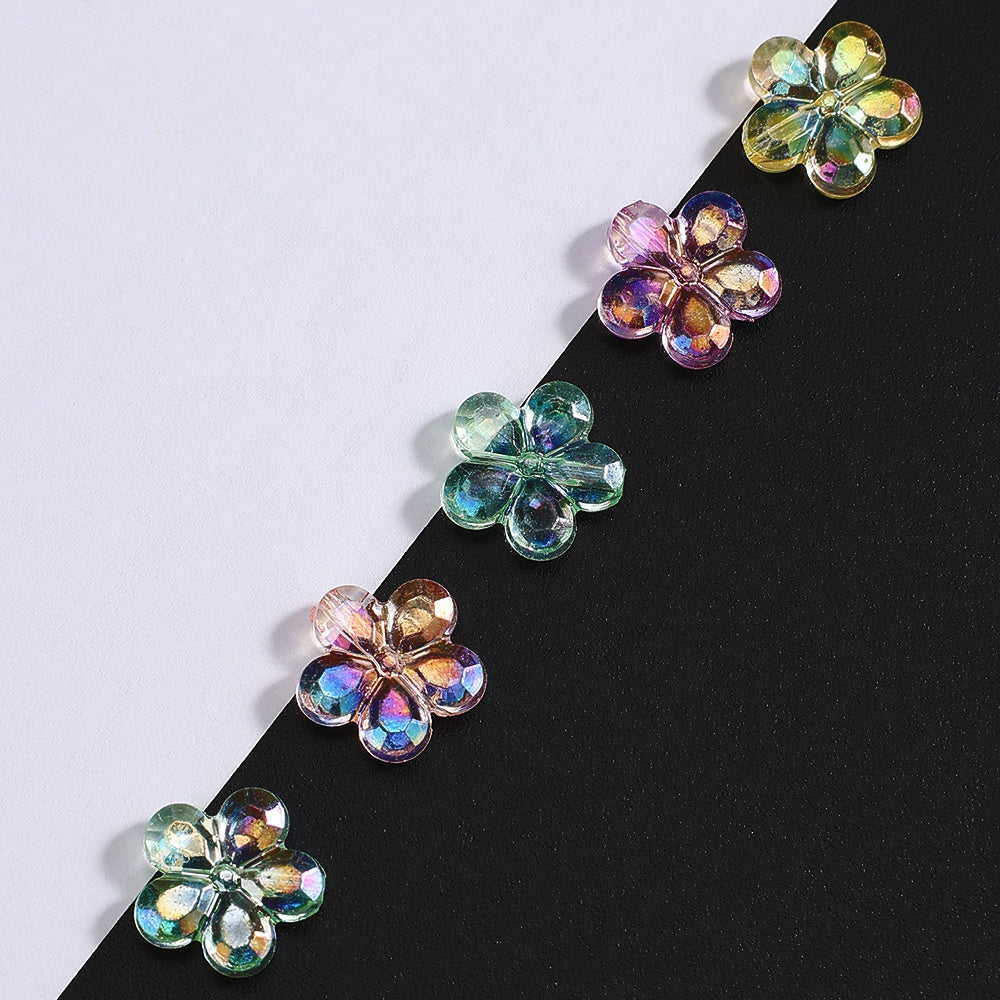 100pcs AB Mixed Color Transparent Flower Acrylic Beads