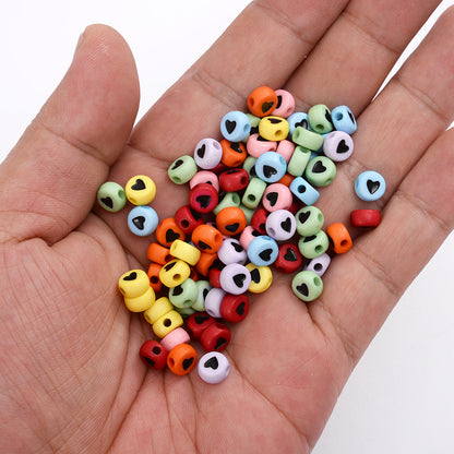 100pcs Colorful Flat Round Heart Acrylic Beads