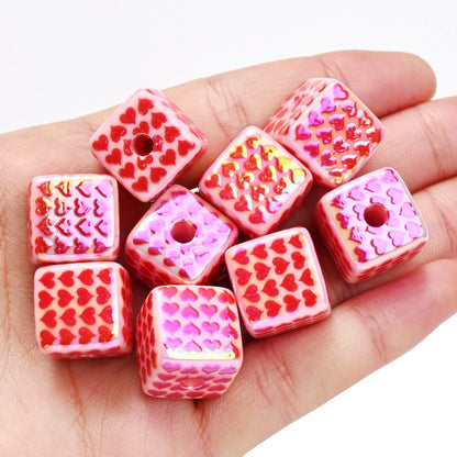 Red Square Heart Acrylic Beads