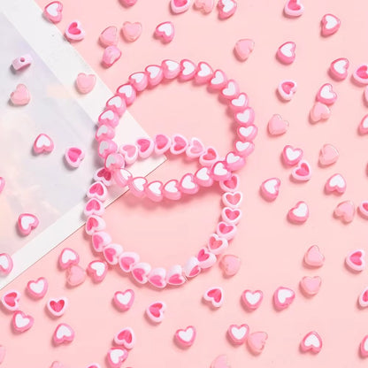 100pcs/set 7x8mm Pink Peach Gradient Heart Acrylic Beads
