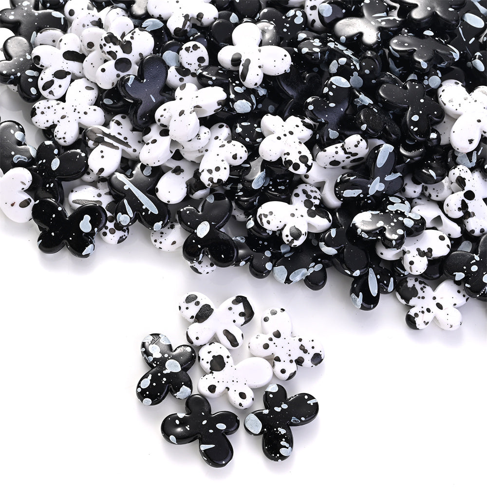 Black White Spotted Butterfly Acrylic Spacer Beads
