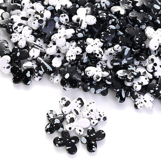 Black White Spotted Butterfly Acrylic Spacer Beads