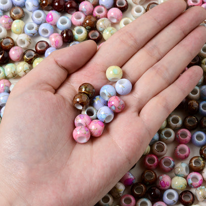 30pcs 10x8mm Multicolor Round Acrylic Dotted Beads