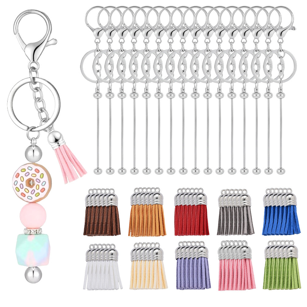 Beadable Keychain Set with Tassel Charms