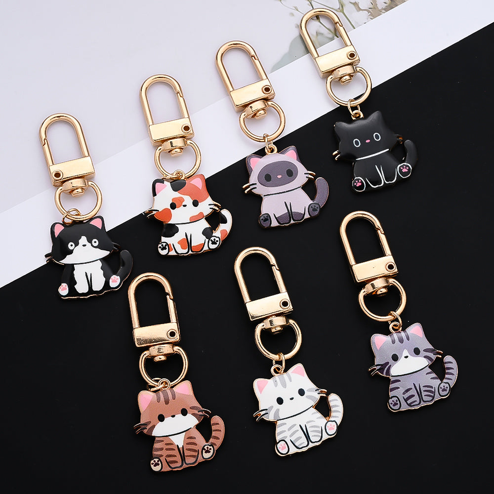 Mini Enamel Cat Keychain Set