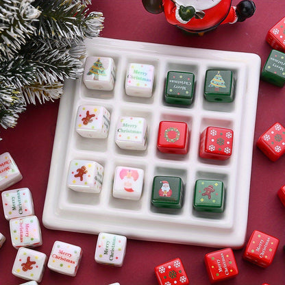 10PCS 14mm Multicolor Christmas Printed Square Acrylic Bead Set