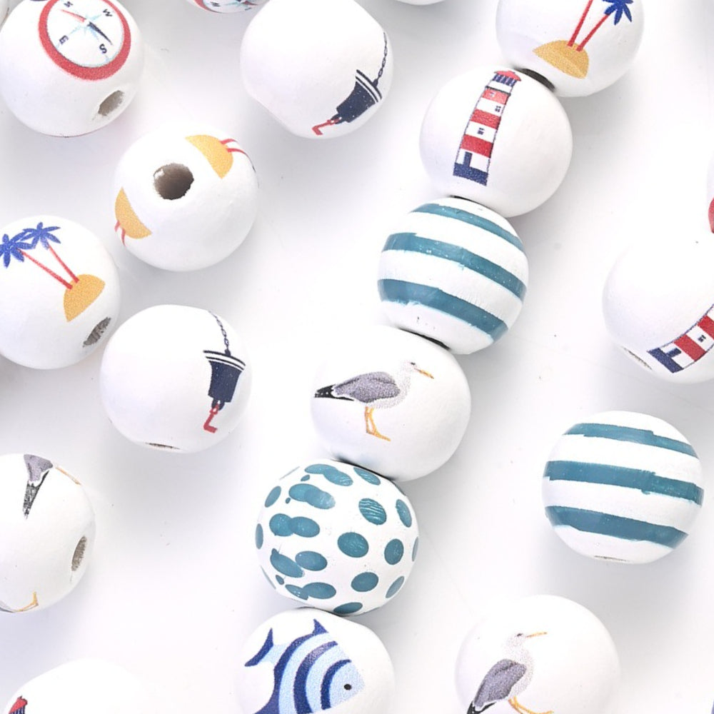 100pcs 16mm Ocean Style Wooden Beads