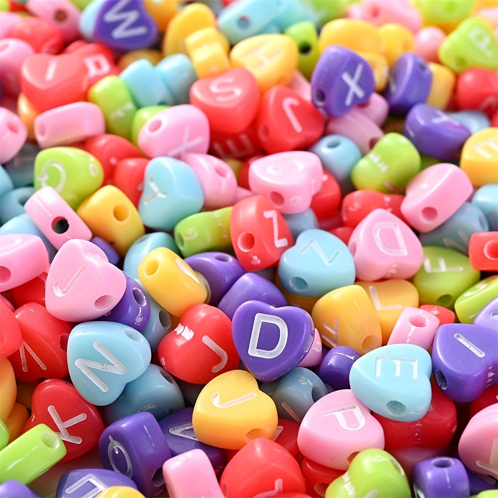 100PCS 4×7mm Heart-Shaped A-Z Letter Acrylic Bead Set