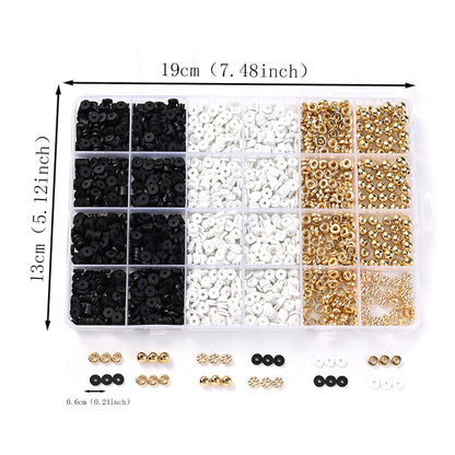 Black and White Clay Bead and Gold CCB Spacer Bead Set