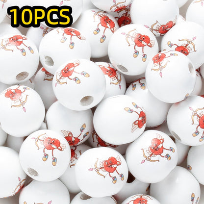 10pcs/set 16mm Heart-Shaped Printed Wooden Beads