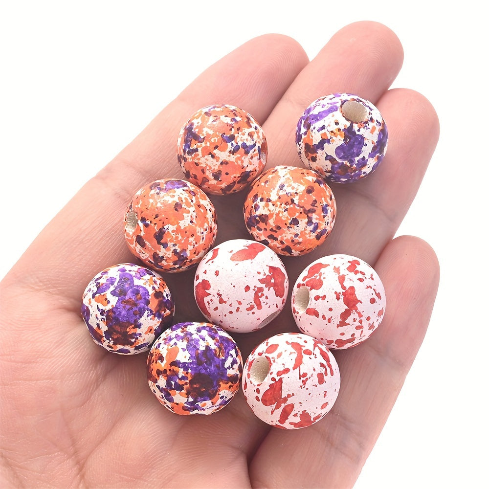 10PCS 16mm Pumpkin-Shaped Wooden Bead Set