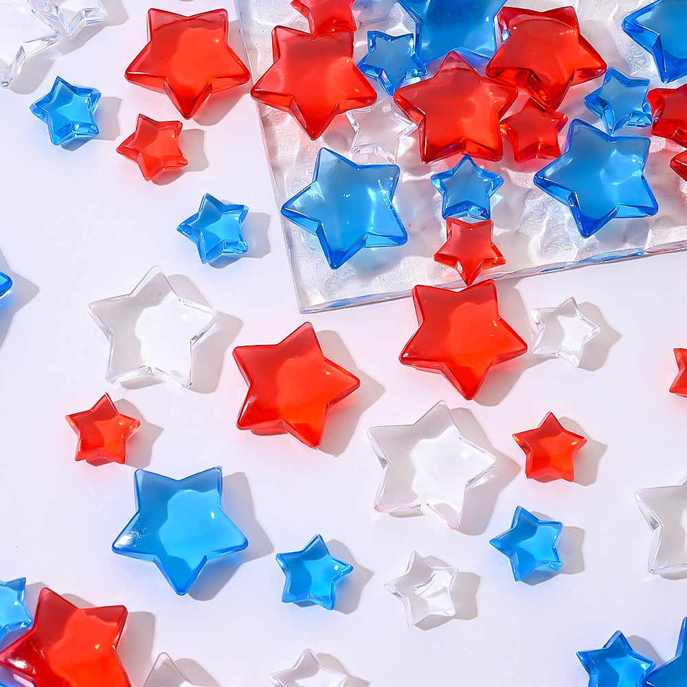 120/240pcs Patriotic Acrylic Star Flatback Beads