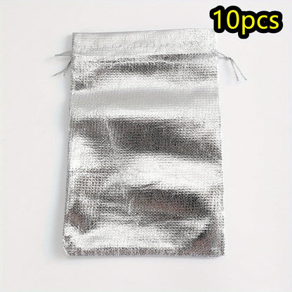 10-Piece Silver Gray Beaded Drawstring Jewelry Pouches