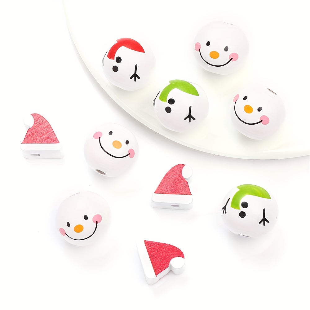 5pcs Christmas Snowman Wooden Round Beads